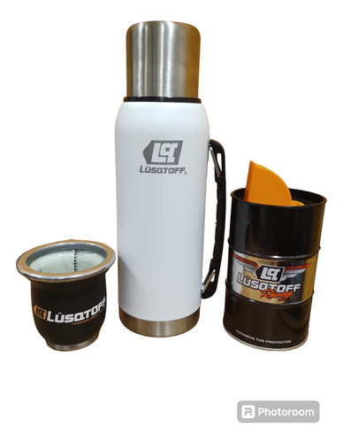 Termo Lusqtoff 1l Acero Inoxidable Blanco + Mate + Yerbera