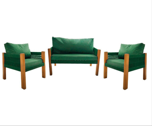 Conjunto Sofa Corda Nautica Estofado Verde Madeira Demolição