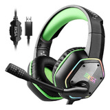 Auriculares Diadema Usb Para Juegos Y Pc Con Microfono Color Verde