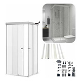 Kit Banheiro Aluminio Canto Branco Box Redondo 1x1m S/ Vidro