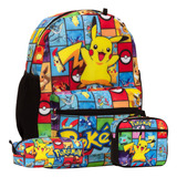 Mochila Infantil Grande Pokémon Costas + Lancheira Térmica