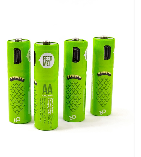 Kit 4 Baterías Pilas Aa Recargable Usb 1000mah Indicador Led