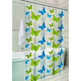 Cortina De Box Estampada Papilon Azul E Verde