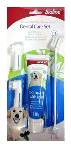 Bioline Dental Care Set Crema Menta +cepillos Higiene Perro