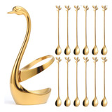 Ansaw Soporte Base De Cisne Dorado Con 12 Cucharas De Caf Pe