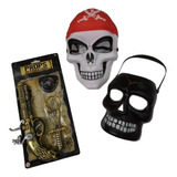 Pack 4: Máscara Calavera Pirata Con Accesorios Halloween