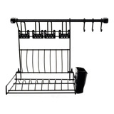 Suporte Cozinha Suspensa Kit Escorredor Pratos Preto 45 Cm