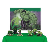 Painel Festa Tema Hulk + 6 Displays + Toalha De Mesa