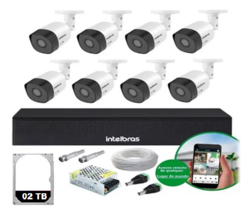 Kit Dvr 8 Cameras Intelbras Vhc 1120b C/hd 2 Tera