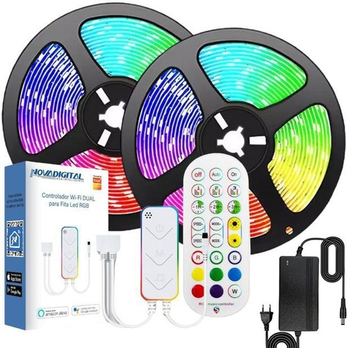 Kit 10 Metros Fita Led Rgb Inteligente Wifi Contole Remoto