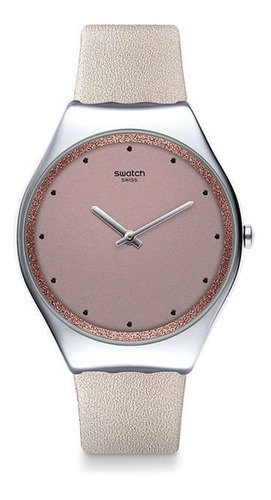 Reloj Swatch Meta Skin Mujer Syxs128 Color De La Malla Rosa Color Del Bisel Plateado Color Del Fondo Marrón