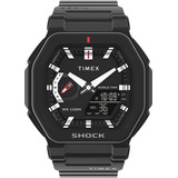 Reloj Timex Tw2v35600 Shock Analogo Digital Sumergible 100m Color De La Malla Negro Color Del Bisel Negro Color Del Fondo Negro