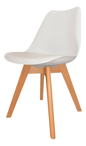 Silla Comedor Tulip Diseño Nordico Patas Madera Y Almohadon Color De La Estructura De La Silla Blanco