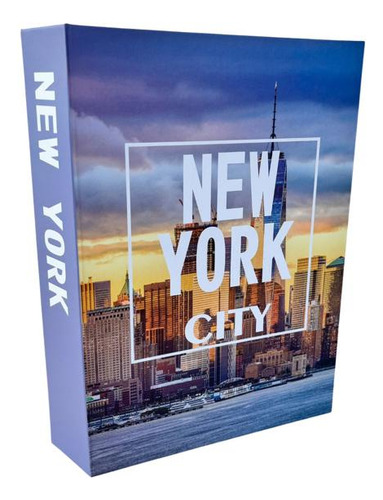 Decoração Sala Quarto Livro Caixa Fake New York City Azul