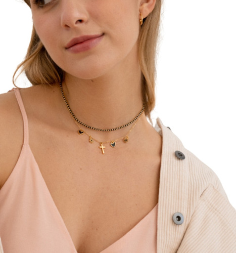 Collar Choker Baño Oro De 24k  Cadena Para Mujer + Aretes