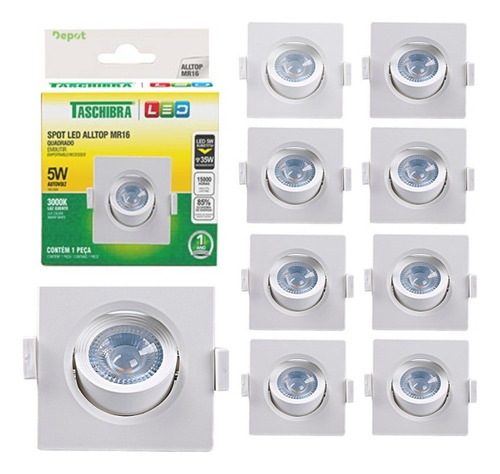 Spot Led Embutir Quadrado 5w Taschibra Kit Com 10 Pçs