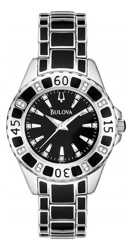 Relógio Bulova 27 Diamantes Wb27207p Aço Prata E Preto