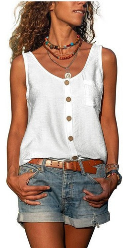 Tops Con Botones For Mujer Camisetas Sin Mangas Con Cuello