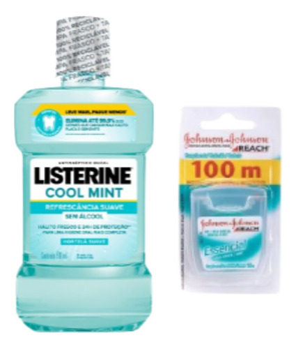 Listerine Enxaguante Bucal 500ml Cool Mint Fio Dental 100mts