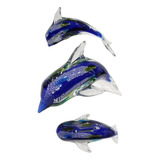 Delfín  Azul Adorno En Vidrio Artesanal Decoración  22cm 
