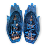 Casal Buda Híndu Mão Namastê Azul Enfeite Decorativo Resina