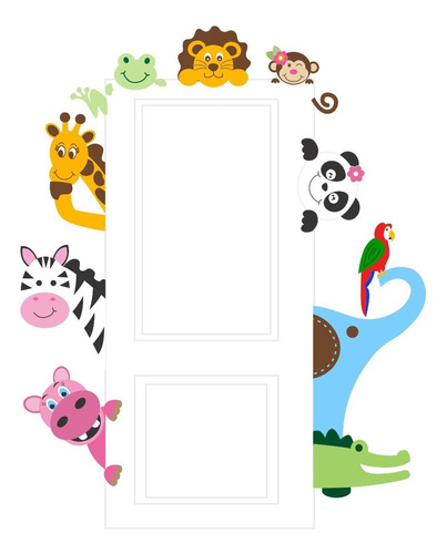 Adesivo Porta Quarto Infantil Animais Safari Parede Zoo 64 Cor Colorido