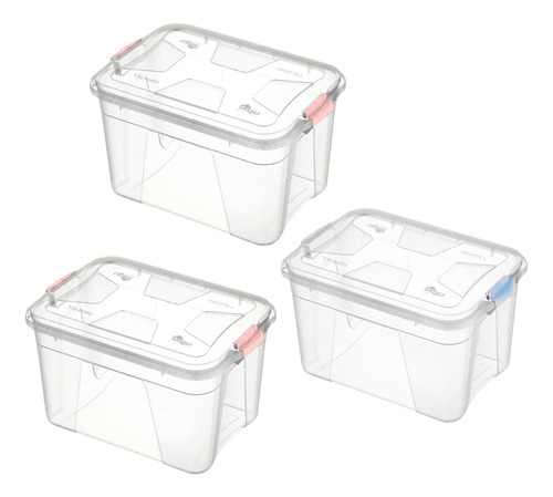 Kit 3 Caixa Organizadora 20l Transparente Multiuso Cesto Pp