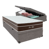 Cama + Box Baú Solteiro Cinza Colchão New Aspen Comfort