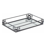 Bandeja Metal Com Espelho Decorativa Lavabo Banheiro 27x16cm