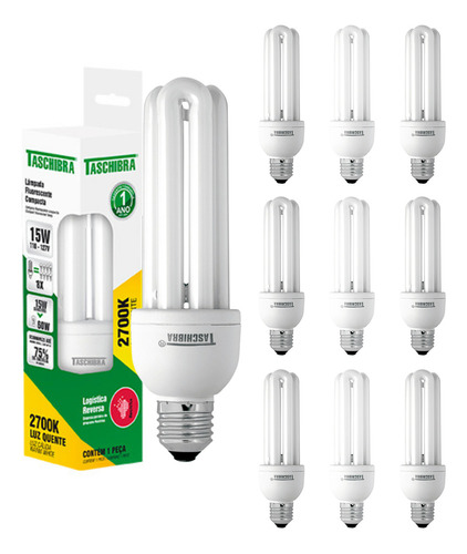 Kit 10 Lâmpadas Compacta Eletrônica 3u 15w E27 Luz 2700k Cor Da Luz Branco-quente 110v