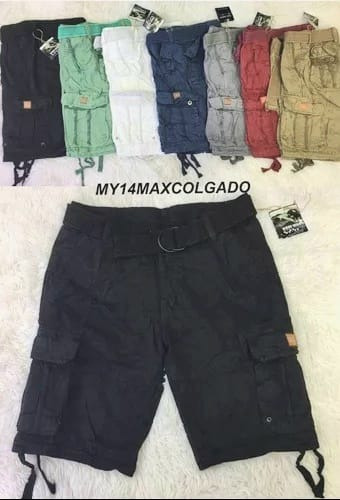 Short Bermuda Hombre Cargo 6 Bolsillos+cinturón-gabardina