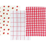 100% Cotton Kitchen Dish Towels (set Of 3), Red Strawberries