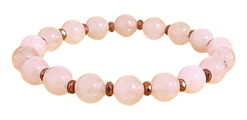 Pulsera De Cuarzo Rosa Natural Y Separador De Hematita