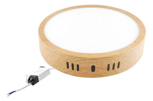 Plafón Led Tipo Madera 24w Redondo Luz Día Fría Blanca 6500k