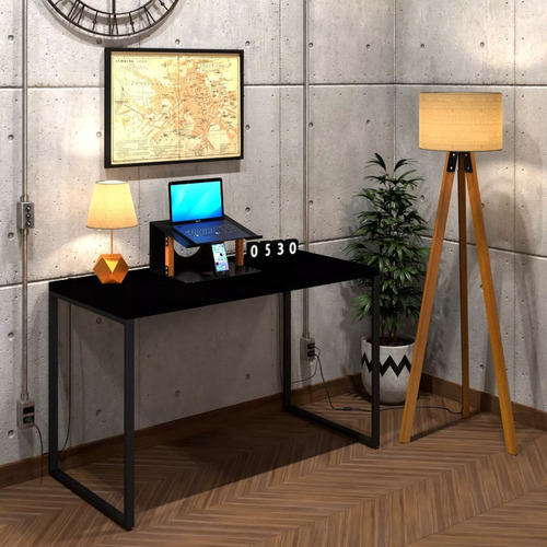 Escrivaninha E-led Brasil Mesa Diretor De Apoio Home Office Para Escritório Estilo Industrial Metal E Madeira 120 X 60 X 70 Cm Preto Total