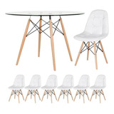 Kit Jantar Eames Mesa Eiffel 120 Cm Vidro 6 Cadeiras Botonê Cor Branco