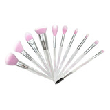 Kit C10 Pincéis Profissional P/maquiagem Let's Glam Macrilan Cor Rosa