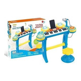 Organeta Piano Teclado Mp3 Para Niño, Color Azul Con Silla