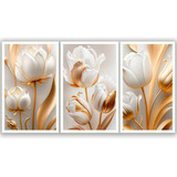 Quadros Decorativos Sala Flores Tulipas Brancas Gold Flor 4k