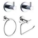 Set Baño Portarrollo Toallero Aro Percha Acero Inox 4 Pz