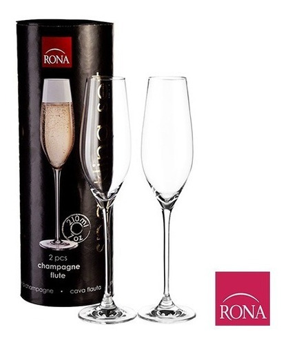 Set X2 Copas Flauta 210 Ml Rona Cristal Caja Regalo Fiesta