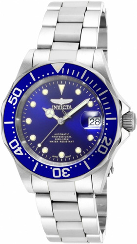 Reloj De Pulsera Invicta Pro Diver 17040 De Cuerpo Color Acero, Analógico, Para Hombre, Fondo Azul, Con Correa De Acero Inoxidable Color Acero, Agujas Color Blanco Y Acero, Dial Blanco Y Acero, Minute