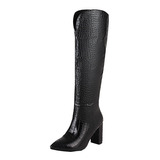 Botas Femininas Plus Size Manga Grossa De Salto Alto Com Est