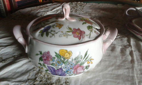 Sopeira Antiga De Porcelana Maua, Rosa E Branca Com Flores