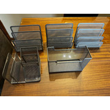 Set Oficina Metal Porta Lápices Y Sobres. 5 Piezas/usado