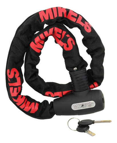 Cadena Con Candado Hd Llave Seguridad 90 Cm Mikels Color Negro Y Rojo