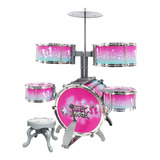 Bateria Musical Infantil C/ Banquinho Tambor Pedal Baquetas