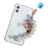 Funda Cadena Perlas + Mica Para iPhone Mujer Case Elegante