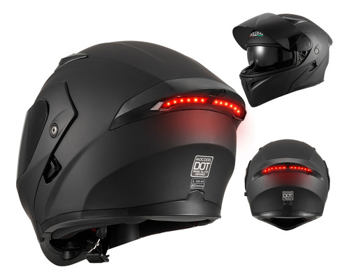 Casco Motocicleta Abatible Con Luz Led Dot Negro/rojomocoerl