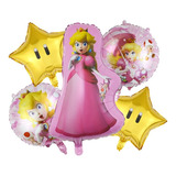 Pack 5 Globos Metalizado Princesa Peach Personaje Mario Bros